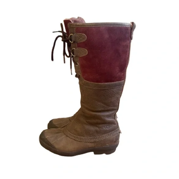 UGG F19012H Waterproof Leather & Suede Tall Lace-Up Winter Boots Women’s 7 - Picture 4 of 14